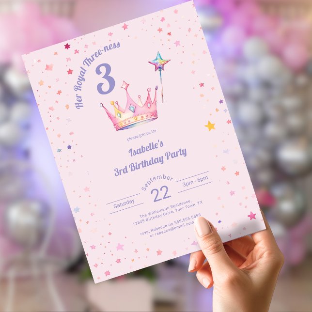 Invitation Princess Crown 3rd Birthday Her Royal Threeness  (Créateur téléchargé)
