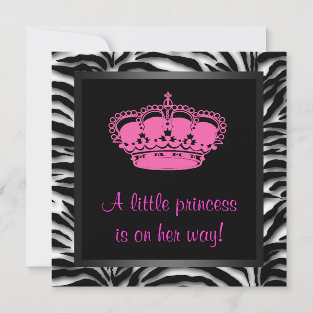 Invitation Princess Crown Hot rose Zebra Baby Girl Douche (Devant)