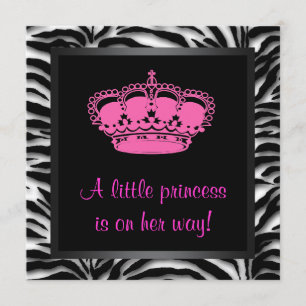 Invitation Princess Crown Hot rose Zebra Baby Girl Douche