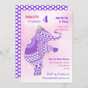 Invitation Princess Cute Elephant Girls Anniversaire