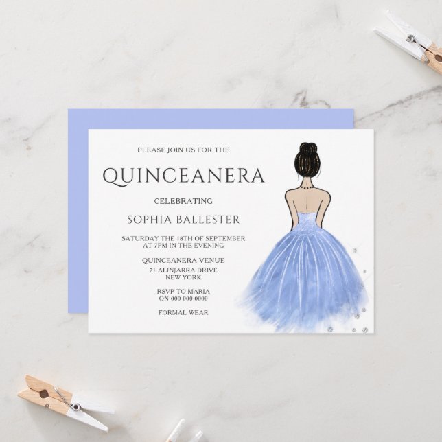 Invitation Princess Dress Blue Wonderland Quinceanera Party (Devant/Arrière en situation)