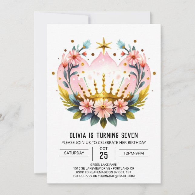 Invitation Princess Fairytale Birthday Crown (Devant)