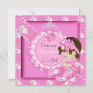 Invitation Princess Girl Baby shower Rose Cute Bunnies