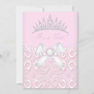 Invitation Princess Girl Baby shower Rose dentelle diamant bl