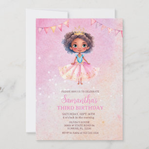 Invitation Princess Girl Parties scintillant afro-américaine 
