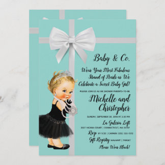 Invitation Princess Little Black Robe Baby shower bleu