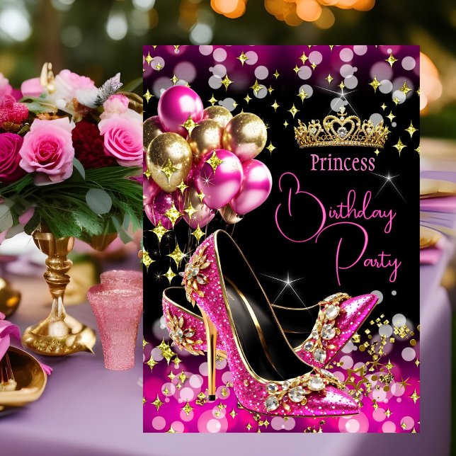 Invitation Princess Parties scintillant rose chaud talons hau (Créateur téléchargé)
