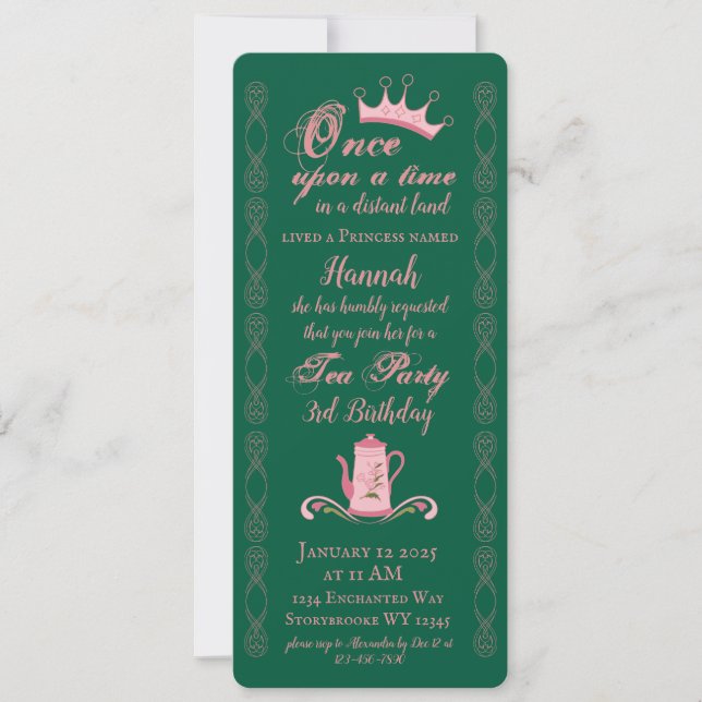 Invitation Princess Pink and Green Tea Party Anniversaire (Devant)