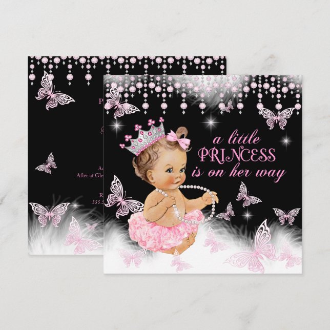 Invitation Princess Pink Butterfly Girl Baby shower mignonne (Devant / Derrière)