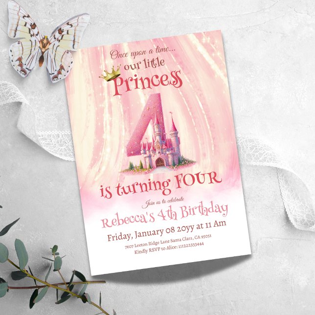 Invitation Princess Pink Castle Girl Quatrième 4e anniversair (Créateur téléchargé)