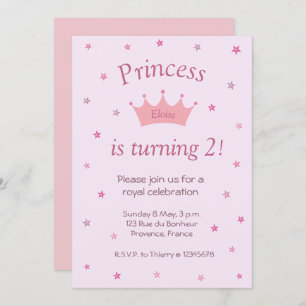 Invitation Princess Pink Crown Tiara Stars Enfants Bébé Anniv