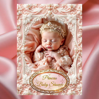 Invitation Princess Pink Gold Baby Girl Douche perle Blonde