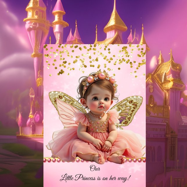 Invitation Princess Pink Gold Butterfly Baby shower mignon (Créateur téléchargé)