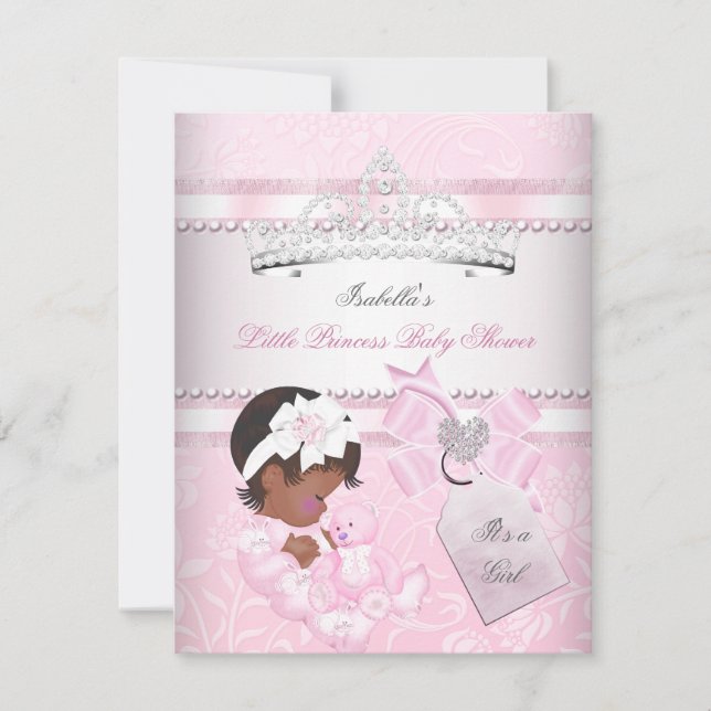 Invitation Princess Pretty Baby shower jolie fille Tiara Ethn (Devant)