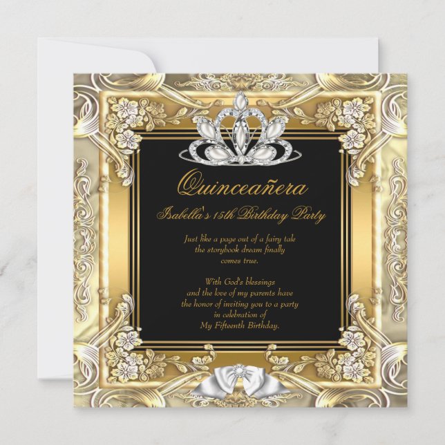 Invitation Princess Quinceanera Gold Black Silver Anniversair (Devant)