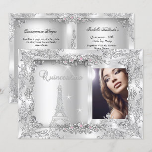 Invitation Princess Quinceanera Silver Photo Party