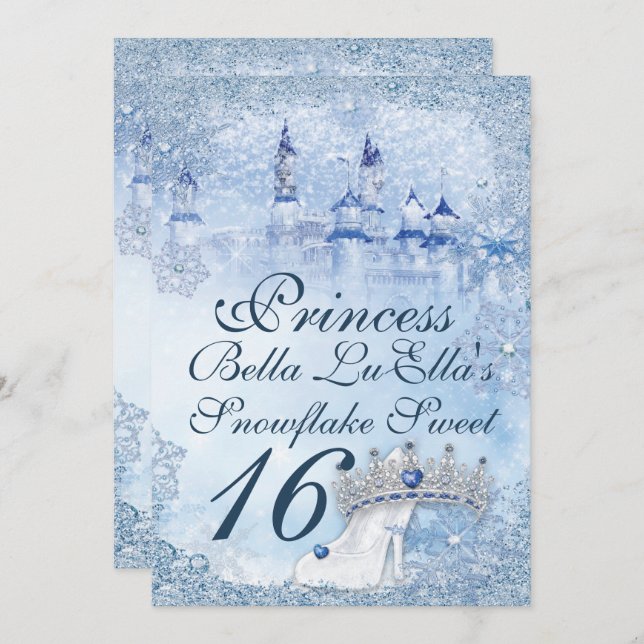 Invitation Princess Snowflake Sweet 16 Mis Quince (Devant / Derrière)