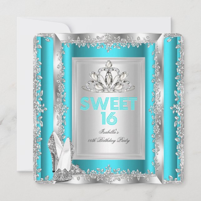 Invitation Princess Sweet 16 Chaussures Turquoise Blue Aqua S (Devant)
