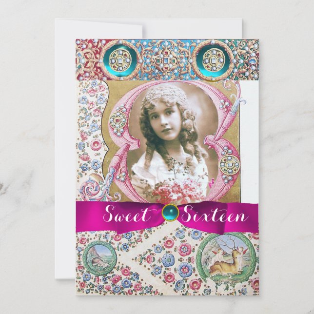 INVITATION PRINCESS SWEET 16 FÊTE D'ANNIVERSAIRE, JEUX FLORAU (Devant)