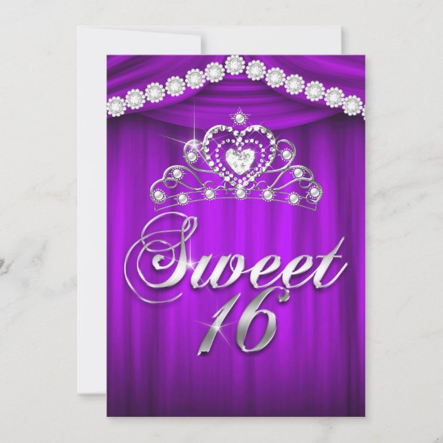 Invitation Princess Sweet 16 Party Purple Draps Tiara (Devant)
