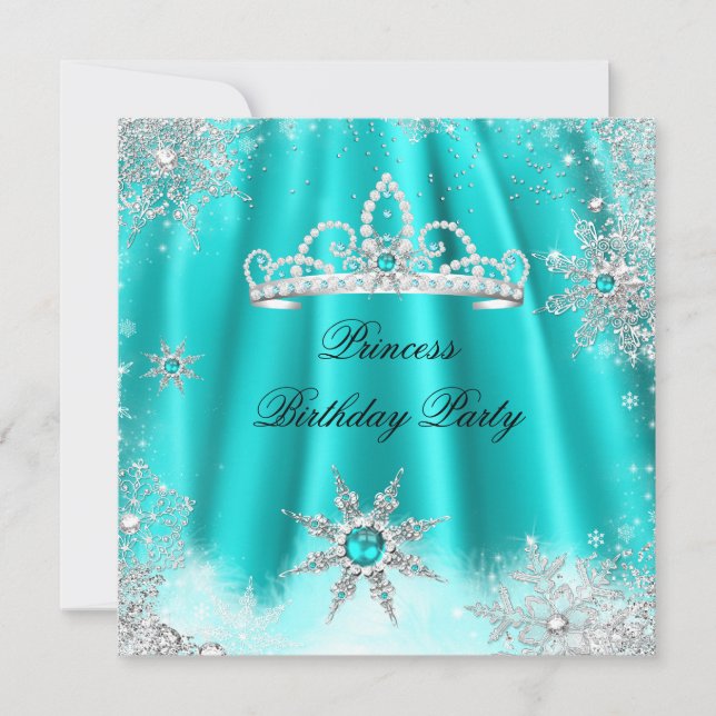 Invitation Princess Tiara Turquoise Blue Snowflake fête d'ann (Devant)