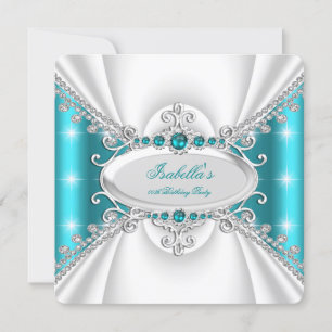 Invitation Princess Turquoise Blue Pearls Fête d'anniversaire