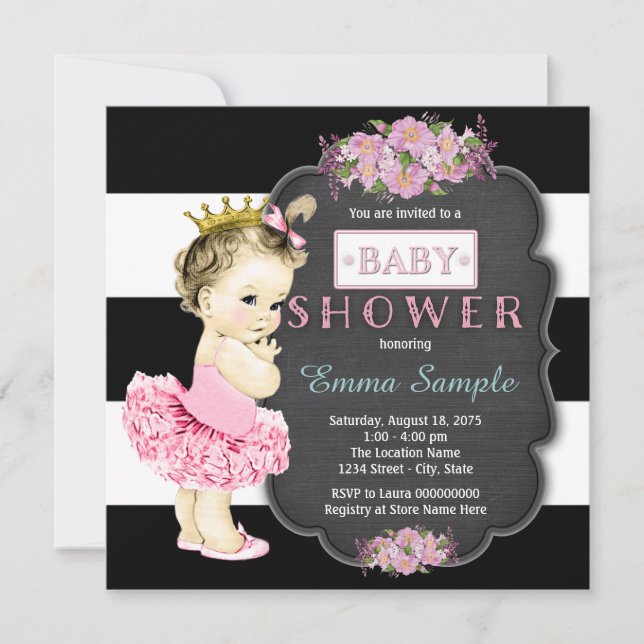 Invitation Princess Tutu Girls Chalkboard Baby shower (Devant)