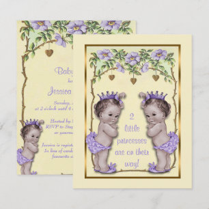 Invitation Princess Twin Vintage Roses & Baby shower Coeurs