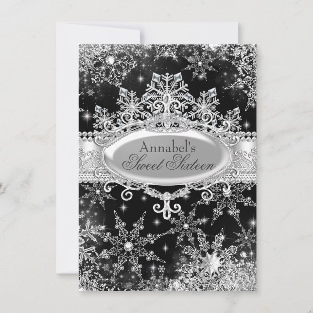 Invitation Princess Winter Wonderland Black Sweet 16 Invitati (Devant)