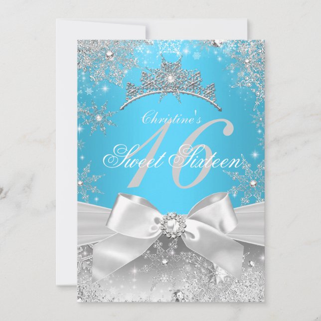 Invitation Princess Winter Wonderland Blue Sweet 16 (Devant)