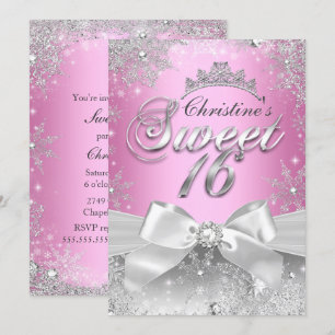 Invitation Princess Winter Wonderland Rose Sweet 16 Invitatio