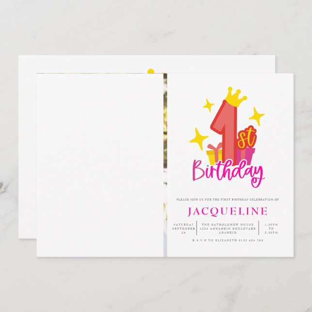 Invitation Princesse 1ère fête d'anniversaire (Devant / Derrière)