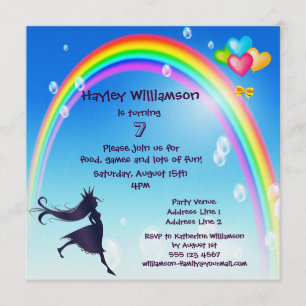 Invitation Princesse, Arc-en-ciel, bulles et ballons Annivers