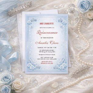 Invitation Princesse Argent Bleu Clair Quinceanera Anniversai