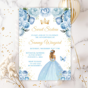 Invitation Princesse aux Cheveux Blond Bleu Clair Sweet Seize