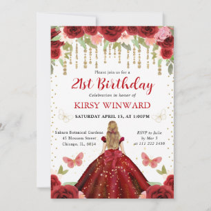 Invitation Princesse aux Cheveux Blonds en Robe Rouge 21ème A