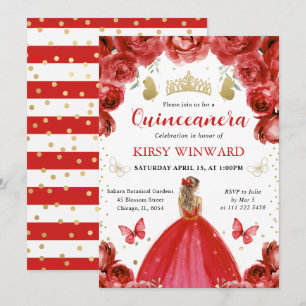 Invitation Princesse aux Cheveux Blonds en Robe Rouge Quincea