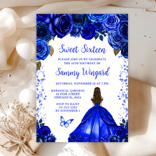 Invitation Princesse aux Cheveux Bruns Bleu Royal Sweet Sixte