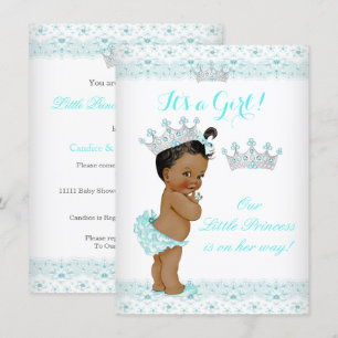 Invitation Princesse Baby shower Aqua White Tiara Ethnic