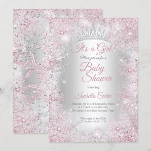 Invitation Princesse Baby shower Blush Pink Winter Wonderland