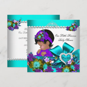 Invitation Princesse Baby Shower Fille Bleu Sarcelle Violet 3