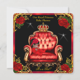 Invitation Princesse Baby Shower Fille Chaise Or Rose Rouge 4