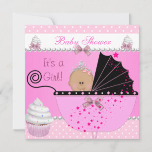 Invitation Princesse Baby shower Fille Cupcake rose saupoudre