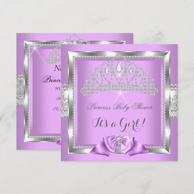 Invitation Princesse Baby shower fille lavande diamant d'arge (Devant / Derrière)