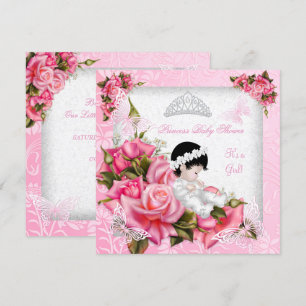 Invitation Princesse Baby shower Fille Papillon Rose rose