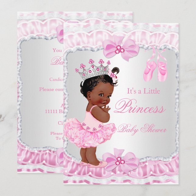 Invitation Princesse Baby shower fille rose Ballerina Ethniqu (Devant / Derrière)