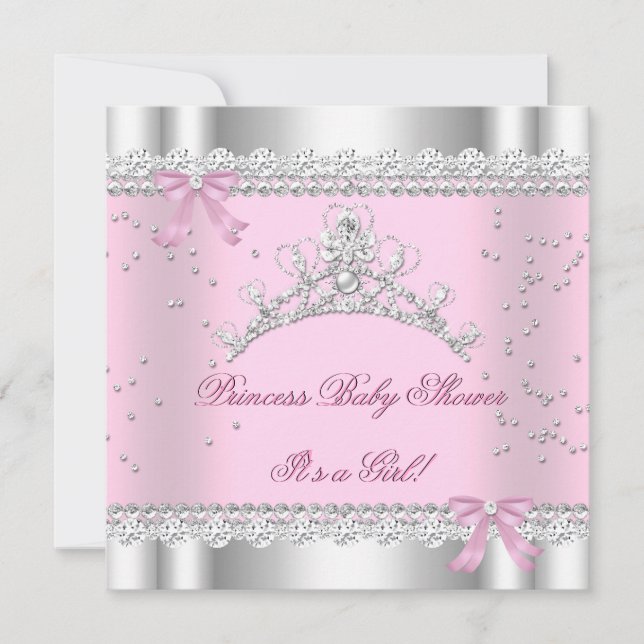 Invitation Princesse Baby shower fille rose blanche Tiara Gem (Devant)