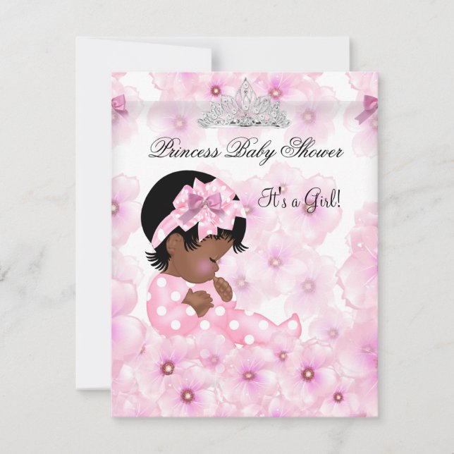 Invitation Princesse Baby shower fille rose Floral Tiara 2 (Devant)