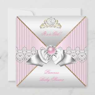 Invitation Princesse Baby shower fille rose Pearl or argent
