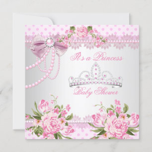 Invitation Princesse Baby shower fille Rose Rose Pearl Lace